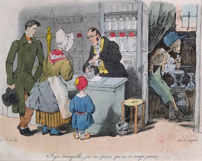 The Pharmacist and His Assistant, Engraved by Langlume by Grandville